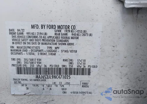 2022 Ford Ecosport Ses z USA, uszkodzony, nr VIN MAJ6S3JL9NC471025